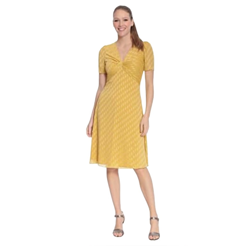 London Times NWT Gold Twist Front Midi Dress Size 12 - Picture 16 of 16